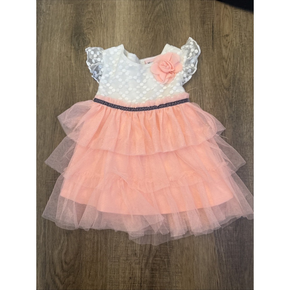 Little Lass Girls Dress 18 Months Coral Layered Tulle Lace‎ Flower Fairy